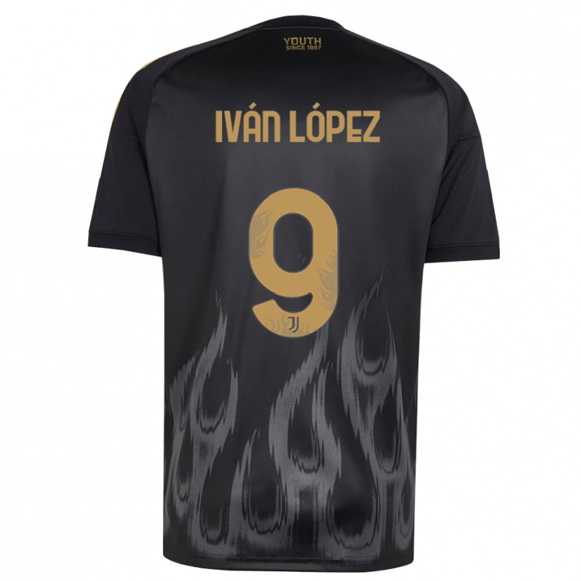 Danxen Bambino Maglia Iván López #9 Nero Marrone Kit Gara Third 2026/27 Maglietta
