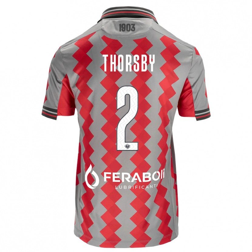 Danxen Uomo Maglia Morten Thorsby #2 Grigio Rosso Bianco Kit Gara Home 2026/27 Maglietta