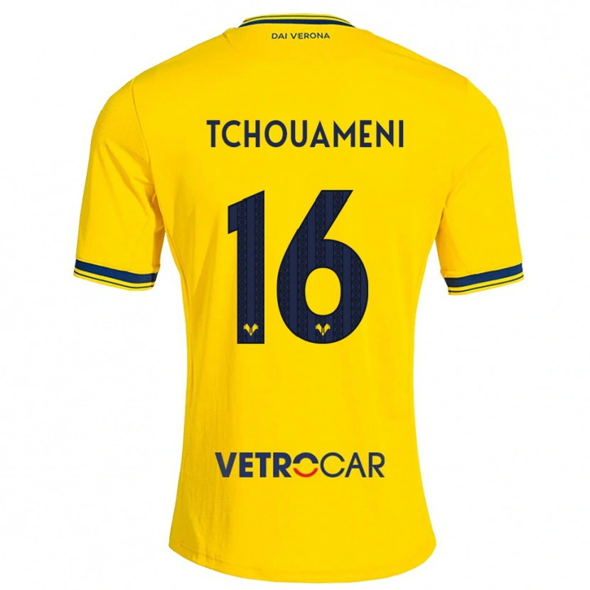 Danxen Uomo Maglia Alex Tchouameni #16 Giallo Rosso Kit Gara Away 2026/27 Maglietta