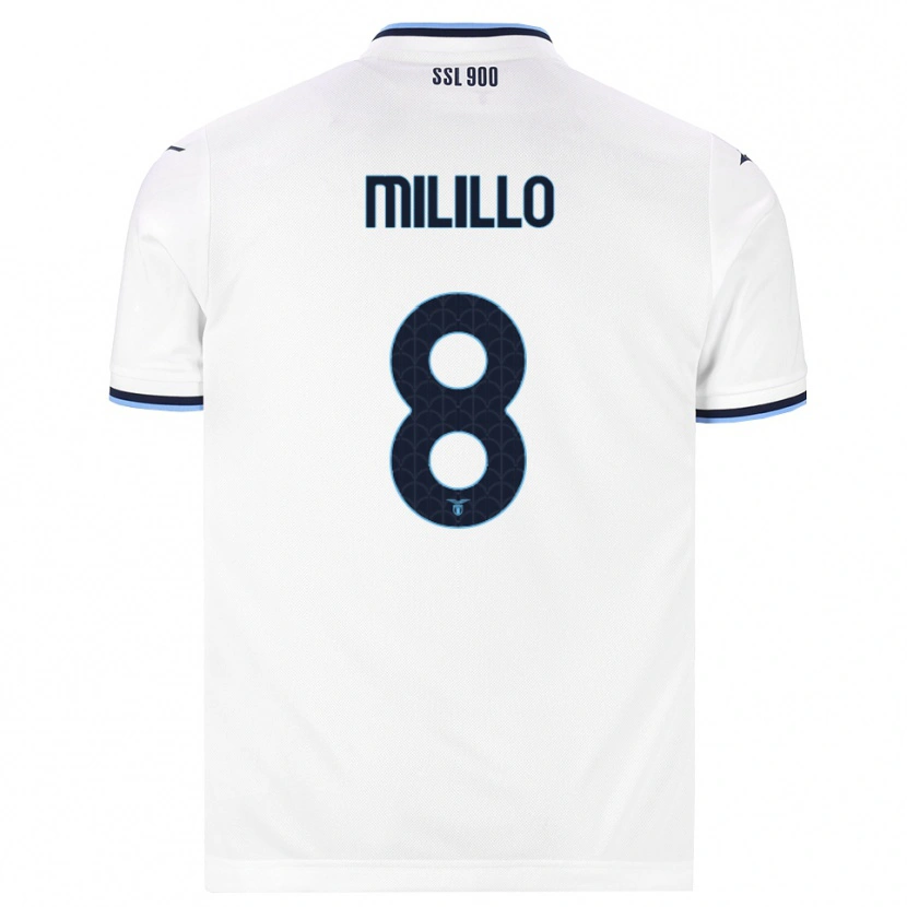 Danxen Uomo Maglia Flavio Milillo #8 Bianco Blu Navy Kit Gara Away 2026/27 Maglietta