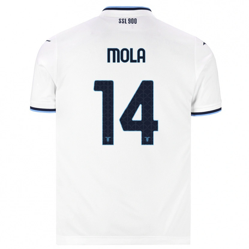 Danxen Uomo Maglia Tommaso Mola #14 Bianco Blu Navy Kit Gara Away 2026/27 Maglietta