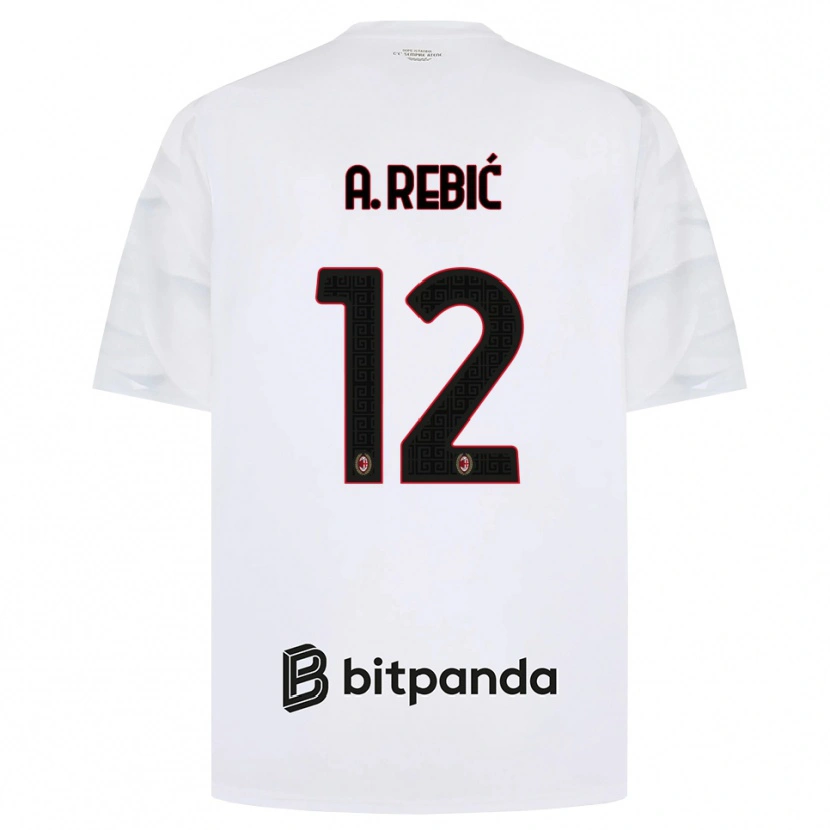 Danxen Uomo Maglia Ante Rebic #12 Bianco Rosso Nero Kit Gara Away 2026/27 Maglietta
