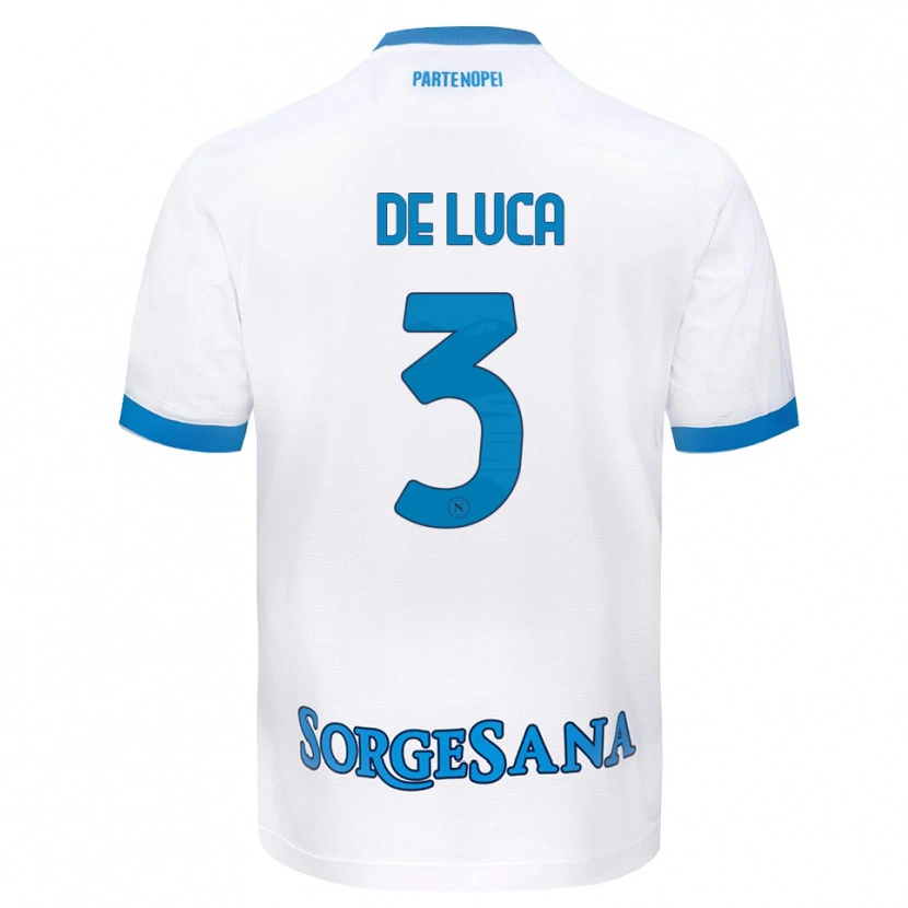 Danxen Uomo Maglia Alfonso De Luca #3 Bianco Azzurro Kit Gara Away 2026/27 Maglietta