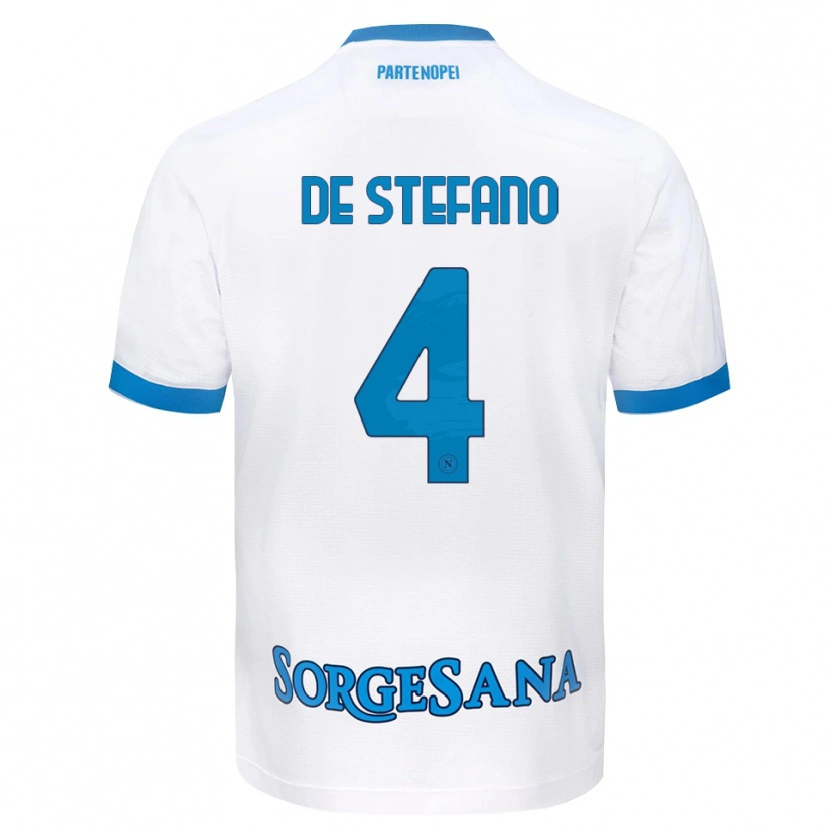 Danxen Uomo Maglia Francesco De Stefano #4 Bianco Azzurro Kit Gara Away 2026/27 Maglietta