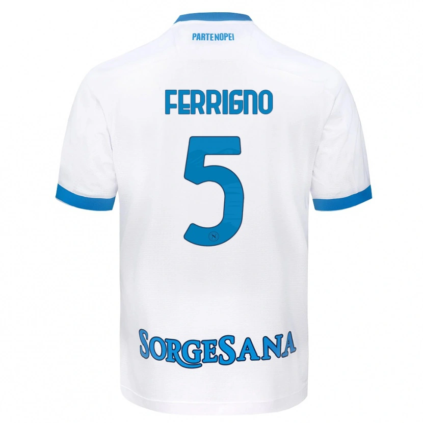 Danxen Uomo Maglia Vincenzo Ferrigno #5 Bianco Azzurro Kit Gara Away 2026/27 Maglietta