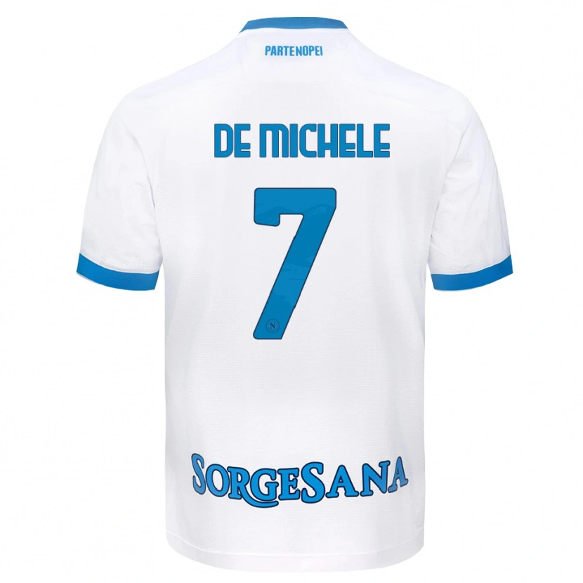 Danxen Uomo Maglia Marco De Michele #7 Bianco Azzurro Kit Gara Away 2026/27 Maglietta