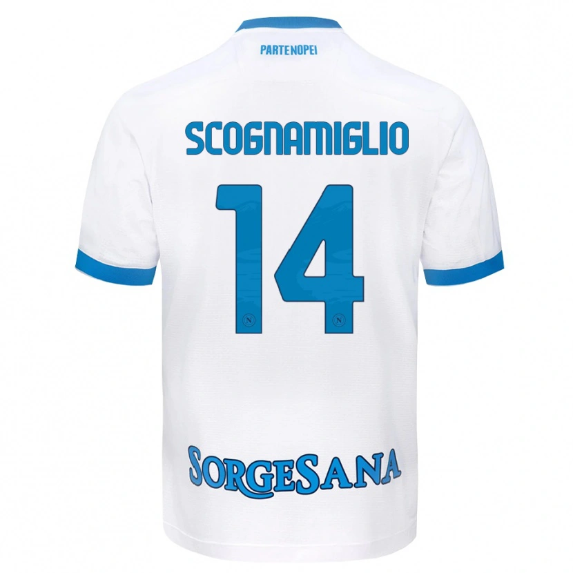 Danxen Uomo Maglia Fabio Scognamiglio #14 Bianco Azzurro Kit Gara Away 2026/27 Maglietta