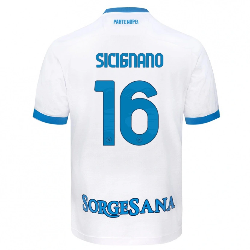 Danxen Uomo Maglia Luigi Sicignano #16 Bianco Azzurro Kit Gara Away 2026/27 Maglietta