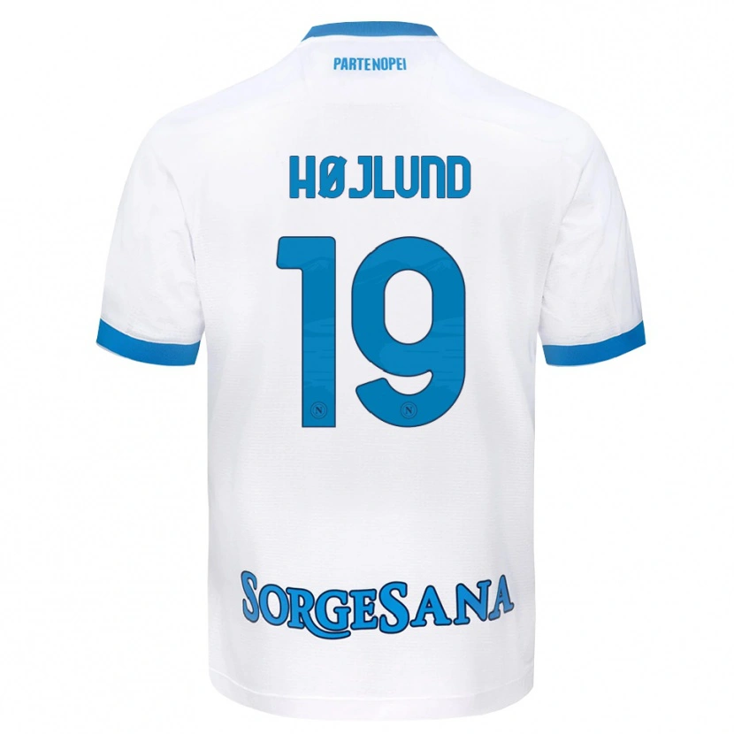 Danxen Uomo Maglia Rasmus Højlund #19 Bianco Azzurro Kit Gara Away 2026/27 Maglietta