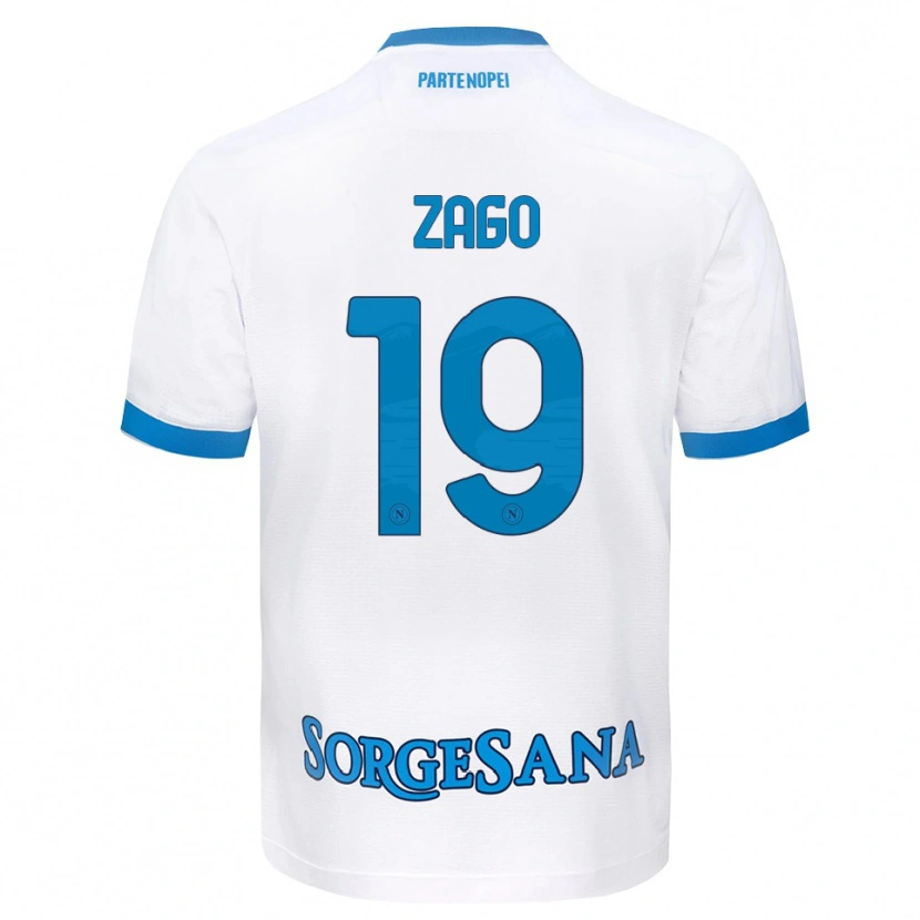 Danxen Uomo Maglia Gabriele Zago #19 Bianco Azzurro Kit Gara Away 2026/27 Maglietta