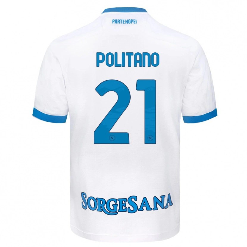 Danxen Uomo Maglia Matteo Politano #21 Bianco Azzurro Kit Gara Away 2026/27 Maglietta