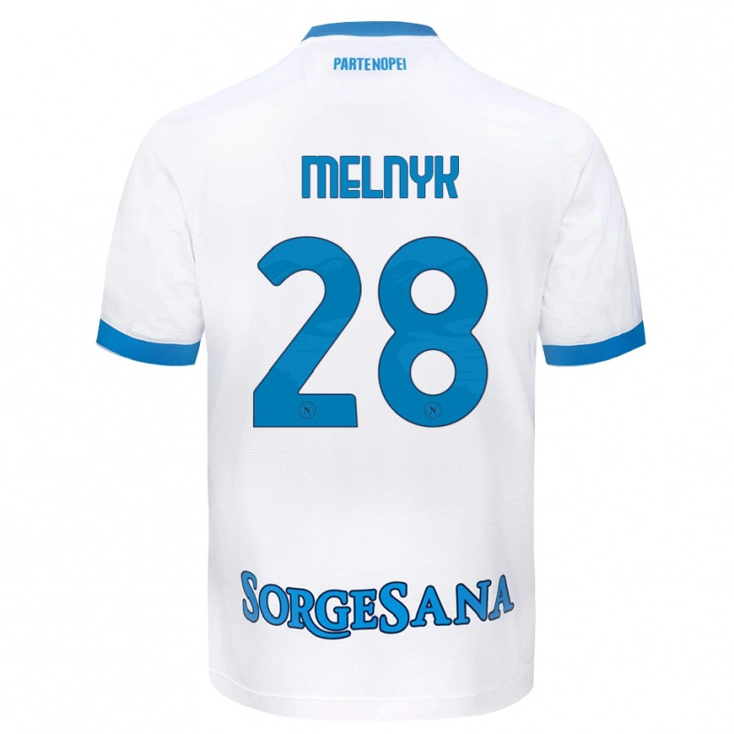 Danxen Uomo Maglia Mykyta Melnyk #28 Bianco Azzurro Kit Gara Away 2026/27 Maglietta