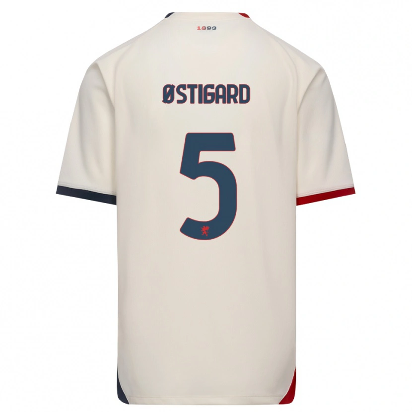 Danxen Donna Maglia Leo Østigård #5 Bianco Avorio Rosso Kit Gara Away 2026/27 Maglietta