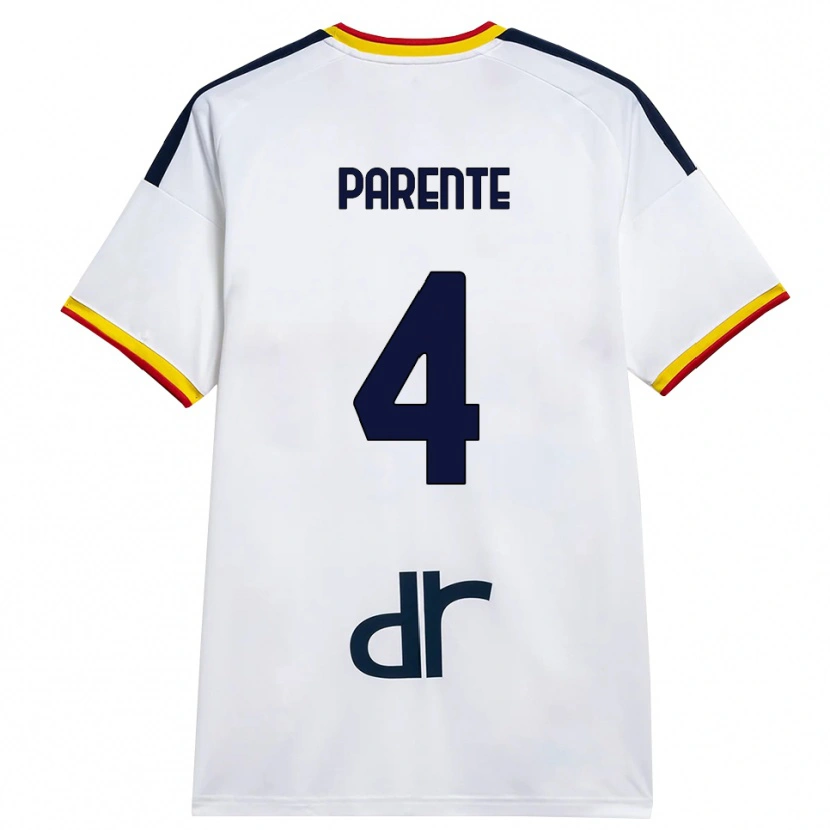 Danxen Donna Maglia Francesco Parente #4 Bianco Giallo Rosso Kit Gara Away 2026/27 Maglietta