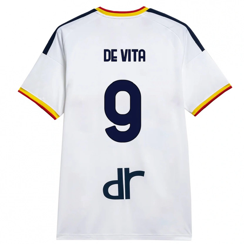 Danxen Donna Maglia Mattia De Vita #9 Bianco Giallo Rosso Kit Gara Away 2026/27 Maglietta