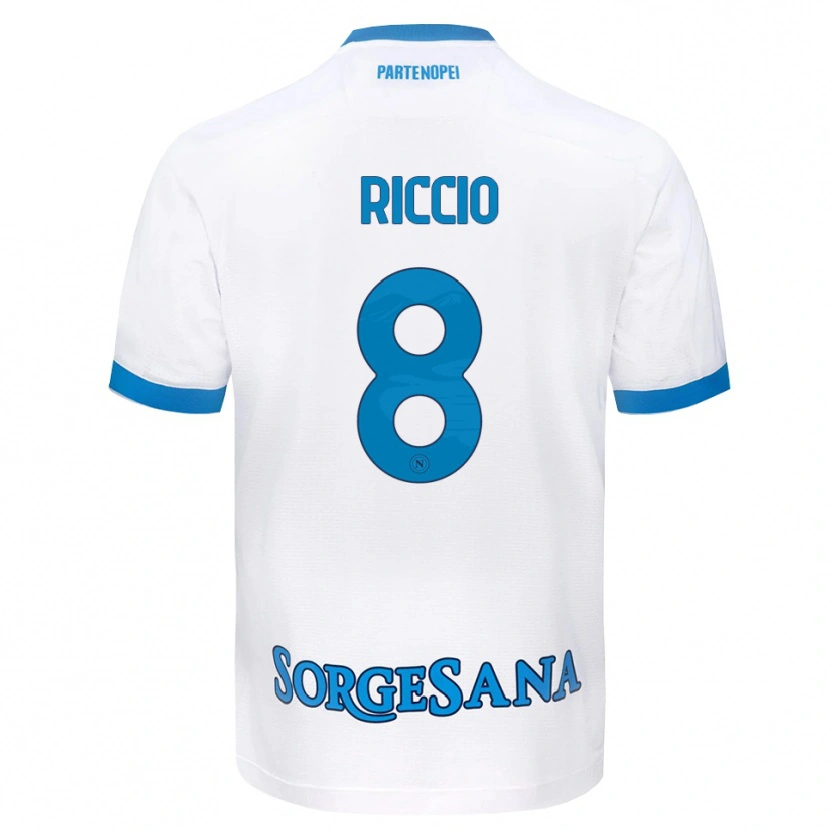 Danxen Donna Maglia Luigi Riccio #8 Bianco Azzurro Kit Gara Away 2026/27 Maglietta