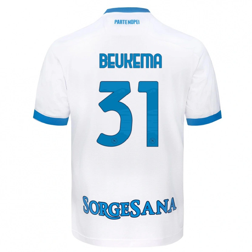 Danxen Donna Maglia Sam Beukema #31 Bianco Azzurro Kit Gara Away 2026/27 Maglietta