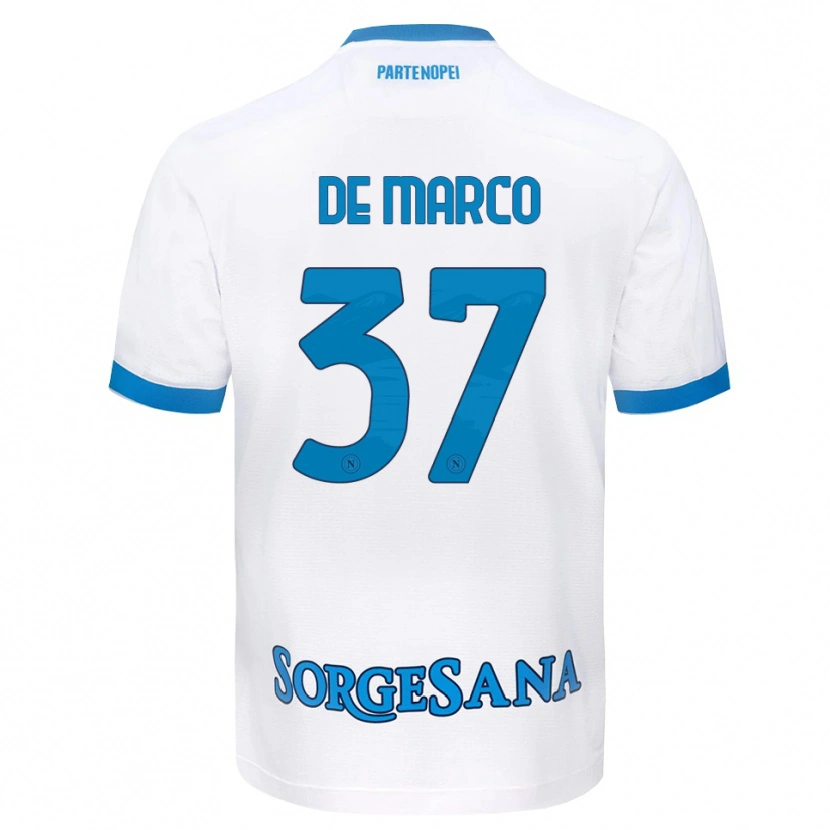 Danxen Donna Maglia Francesco De Marco #37 Bianco Azzurro Kit Gara Away 2026/27 Maglietta