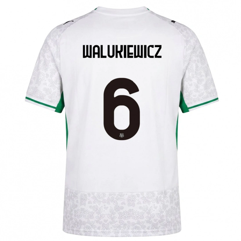 Danxen Donna Maglia Sebastian Walukiewicz #6 Bianco Nero Verde Kit Gara Away 2026/27 Maglietta