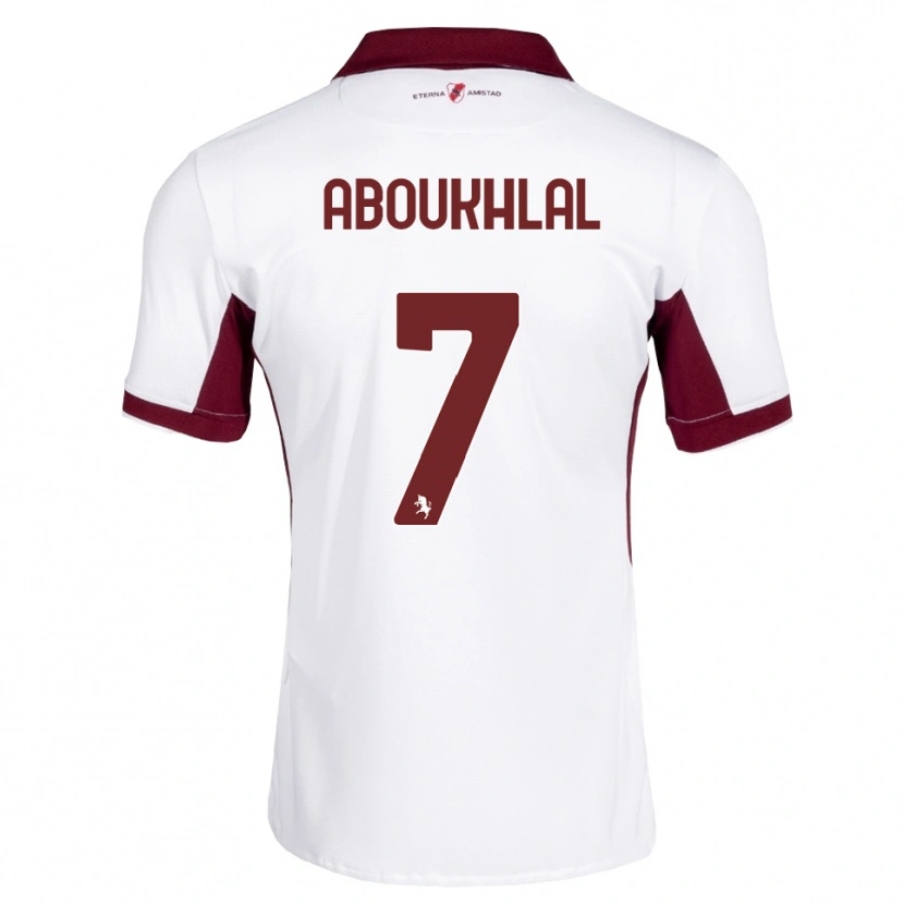 Danxen Donna Maglia Zakaria Aboukhlal #7 Borgogna Bianco Rosso Kit Gara Away 2026/27 Maglietta
