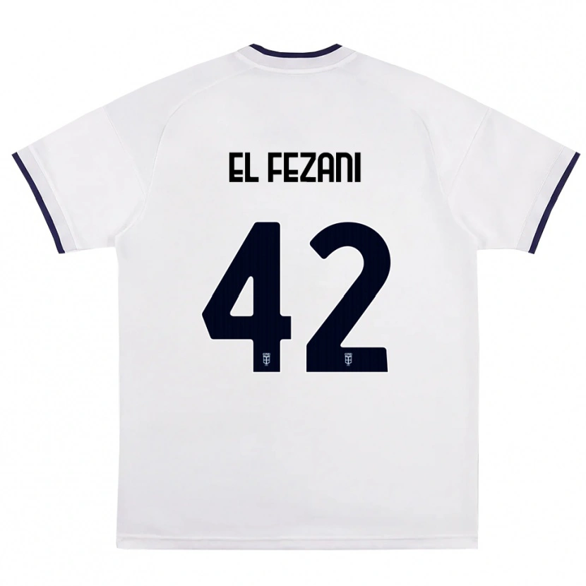 Danxen Donna Maglia Mohamed El Fezani #42 Bianco Rosso Blu Reale Kit Gara Away 2026/27 Maglietta