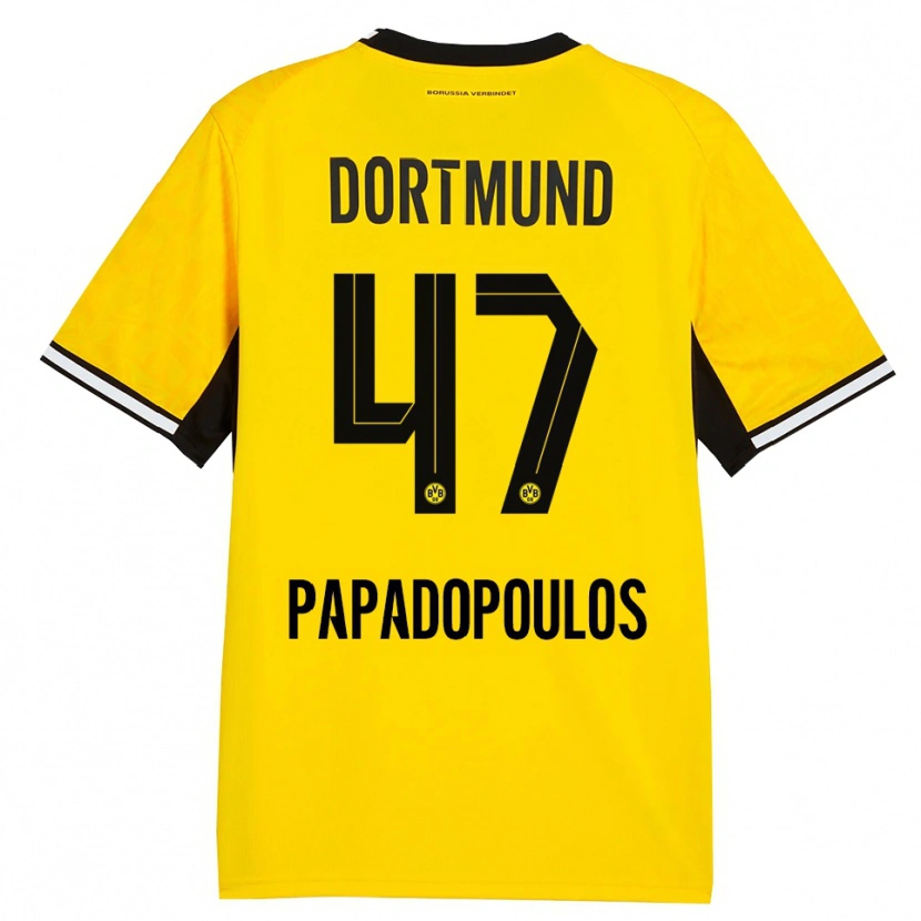 Danxen Bambino Maglia Antonios Papadopoulos #47 Giallo Nero Bianco Kit Gara Home 2026/27 Maglietta