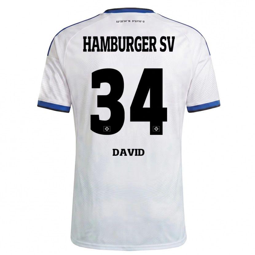 Danxen Bambino Maglia Jonas David #34 Bianco Nero Blu Kit Gara Home 2026/27 Maglietta