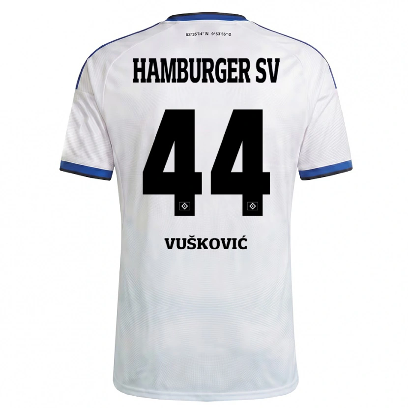 Danxen Bambino Maglia Mario Vuskovic #44 Bianco Nero Blu Kit Gara Home 2026/27 Maglietta