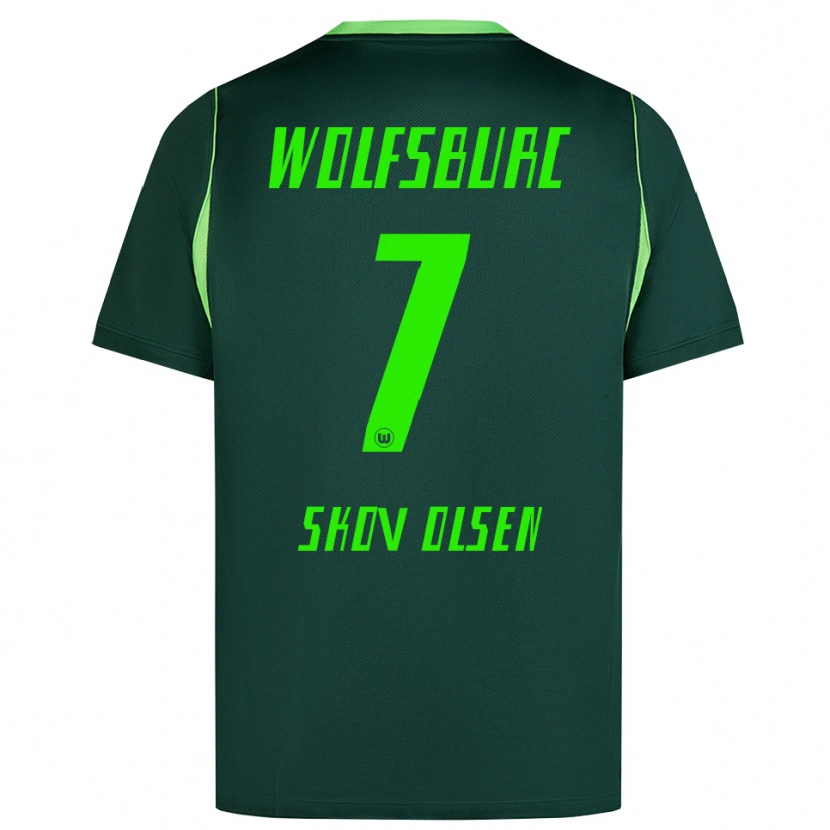Danxen Bambino Maglia Andreas Skov Olsen #7 Verde Scuro Bianco Kit Gara Home 2026/27 Maglietta