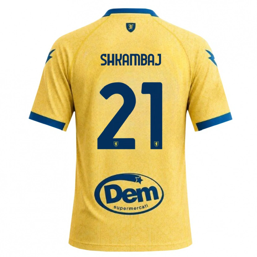 Danxen Bambino Maglia Ardit Shkambaj #21 Cachi Nero Blu Kit Gara Home 2026/27 Maglietta