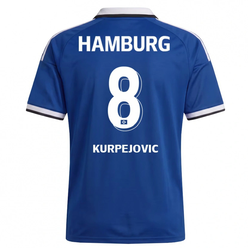 Danxen Bambino Maglia Emin Kurpejovic #8 Bianco Blu Kit Gara Away 2026/27 Maglietta