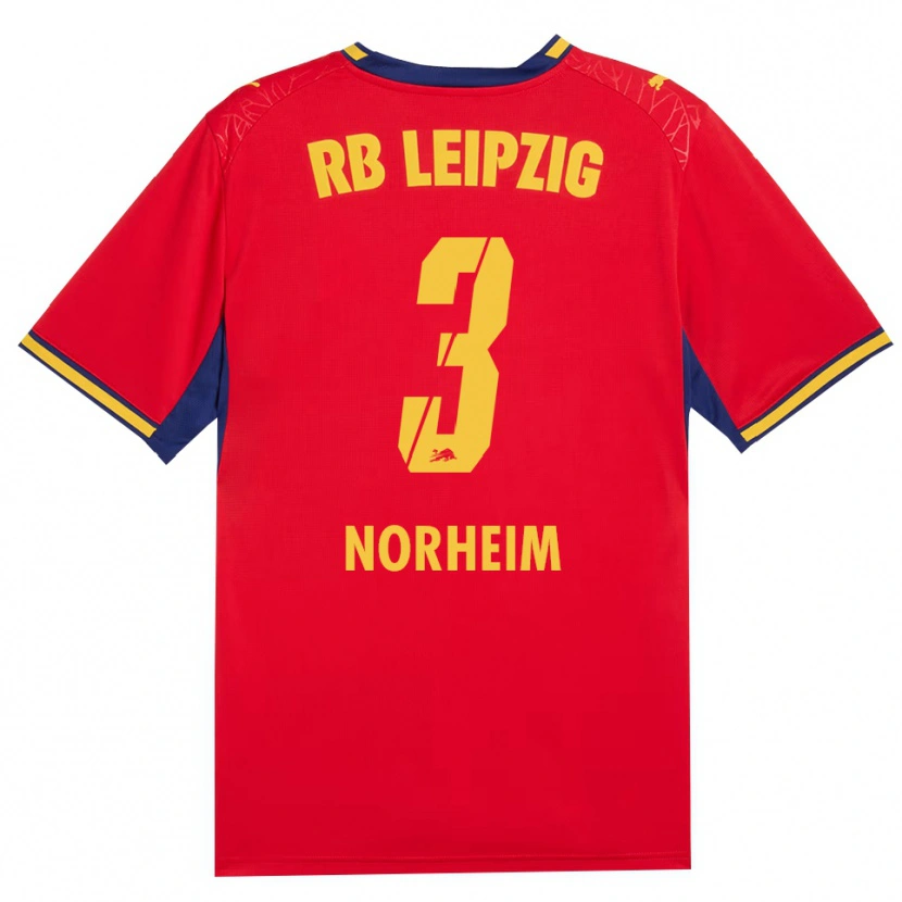Danxen Bambino Maglia Andrea Norheim #3 Rosso Giallo Blu Reale Kit Gara Away 2026/27 Maglietta