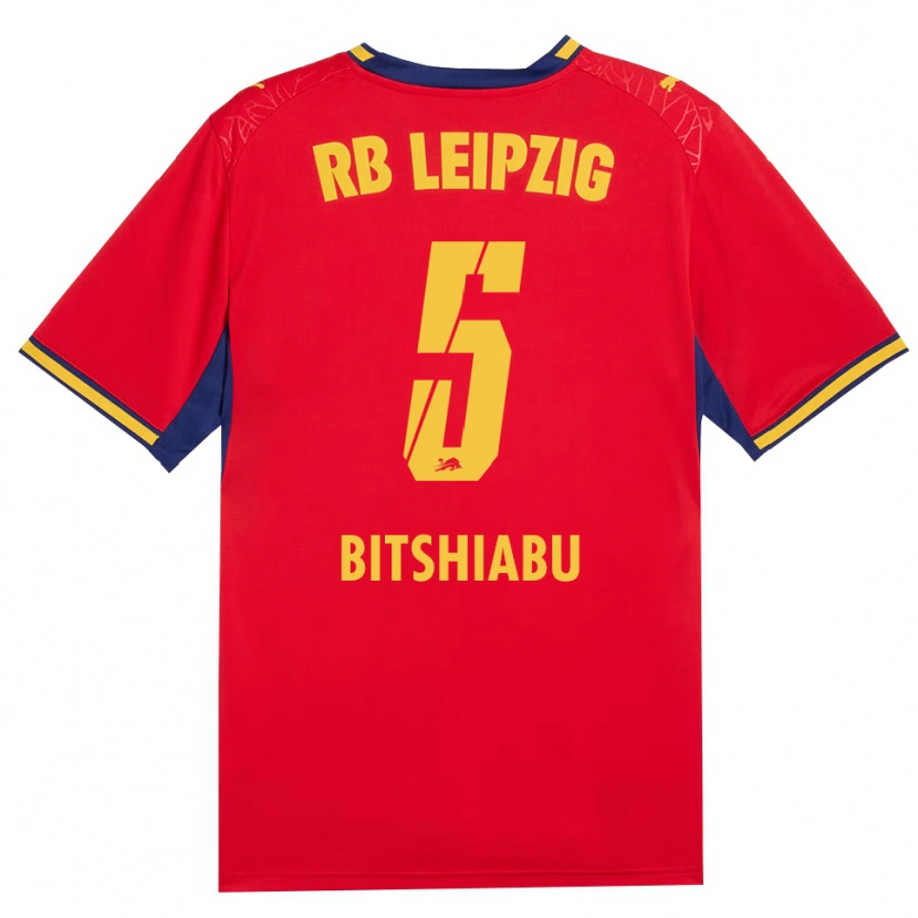 Danxen Bambino Maglia El Chadaille Bitshiabu #5 Rosso Giallo Blu Reale Kit Gara Away 2026/27 Maglietta