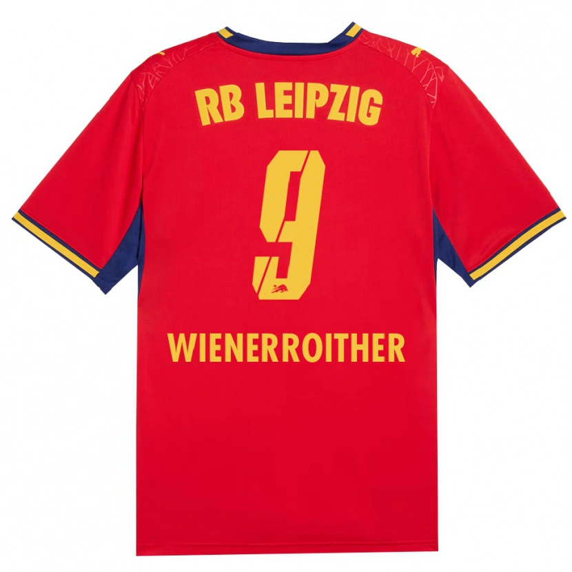 Danxen Bambino Maglia Katja Wienerroither #9 Rosso Giallo Blu Reale Kit Gara Away 2026/27 Maglietta
