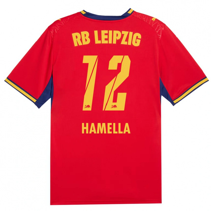 Danxen Bambino Maglia Karl Hamella #12 Rosso Giallo Blu Reale Kit Gara Away 2026/27 Maglietta