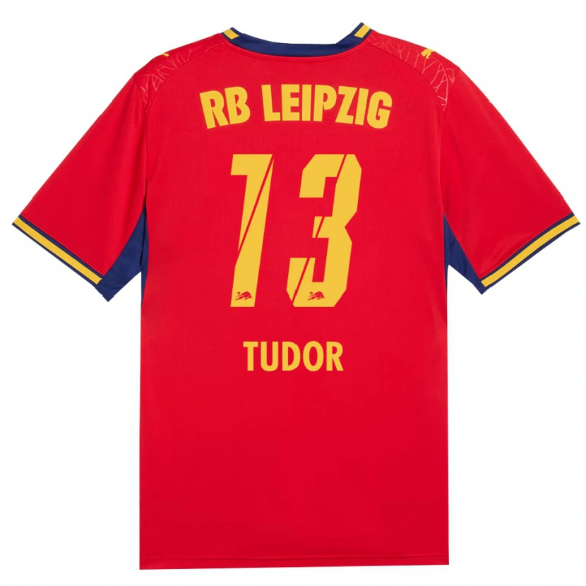 Danxen Bambino Maglia Aaron Tudor #13 Rosso Giallo Blu Reale Kit Gara Away 2026/27 Maglietta