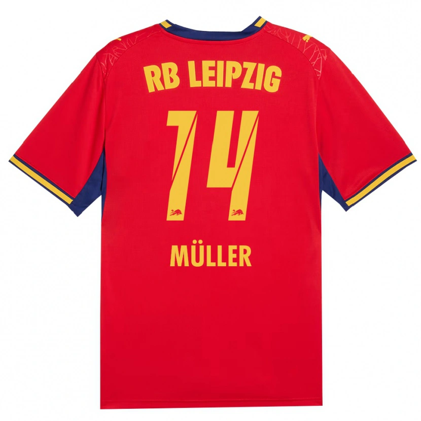 Danxen Bambino Maglia Hannes Müller #14 Rosso Giallo Blu Reale Kit Gara Away 2026/27 Maglietta