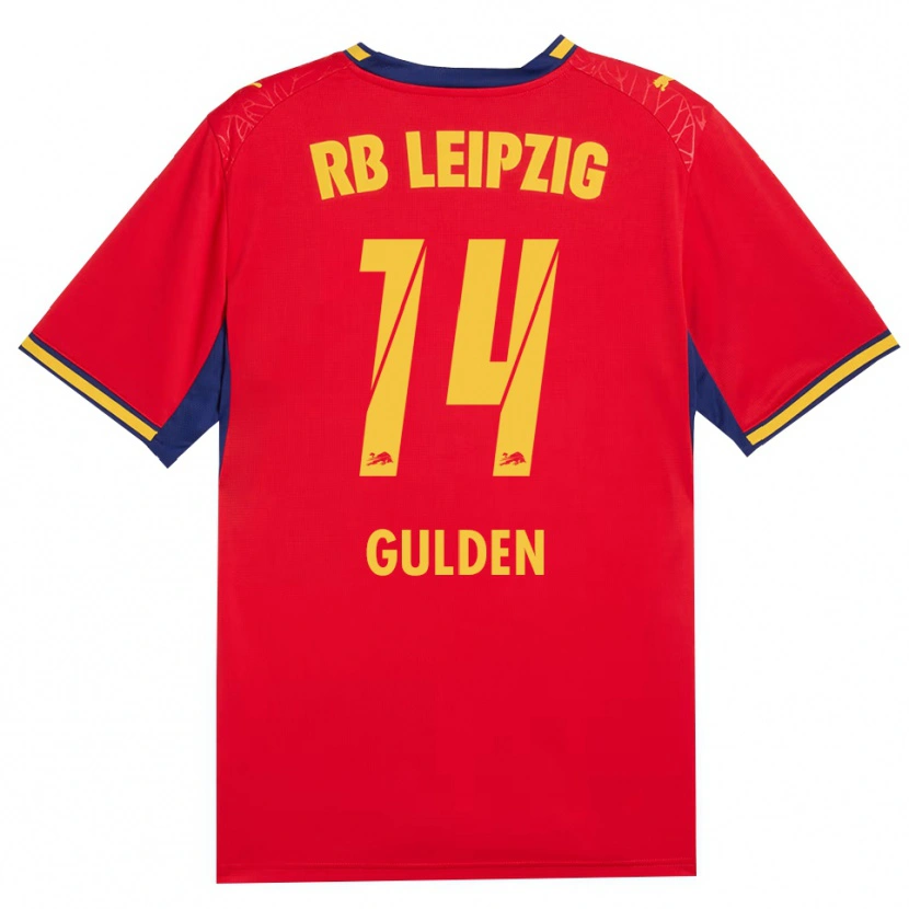 Danxen Bambino Maglia Erik Gulden #14 Rosso Giallo Blu Reale Kit Gara Away 2026/27 Maglietta