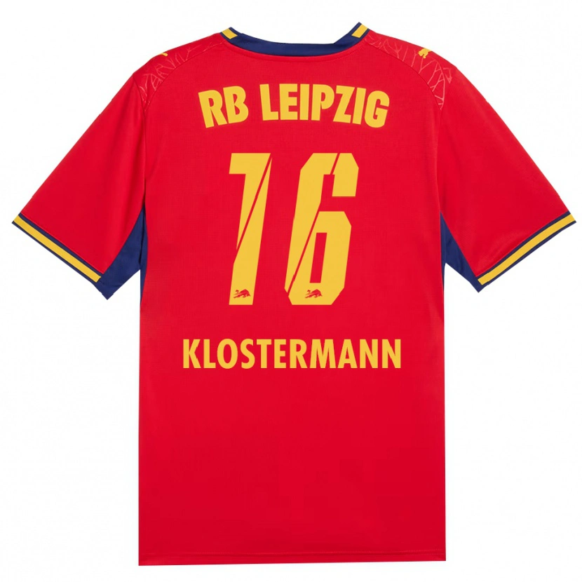 Danxen Bambino Maglia Lukas Klostermann #16 Rosso Giallo Blu Reale Kit Gara Away 2026/27 Maglietta