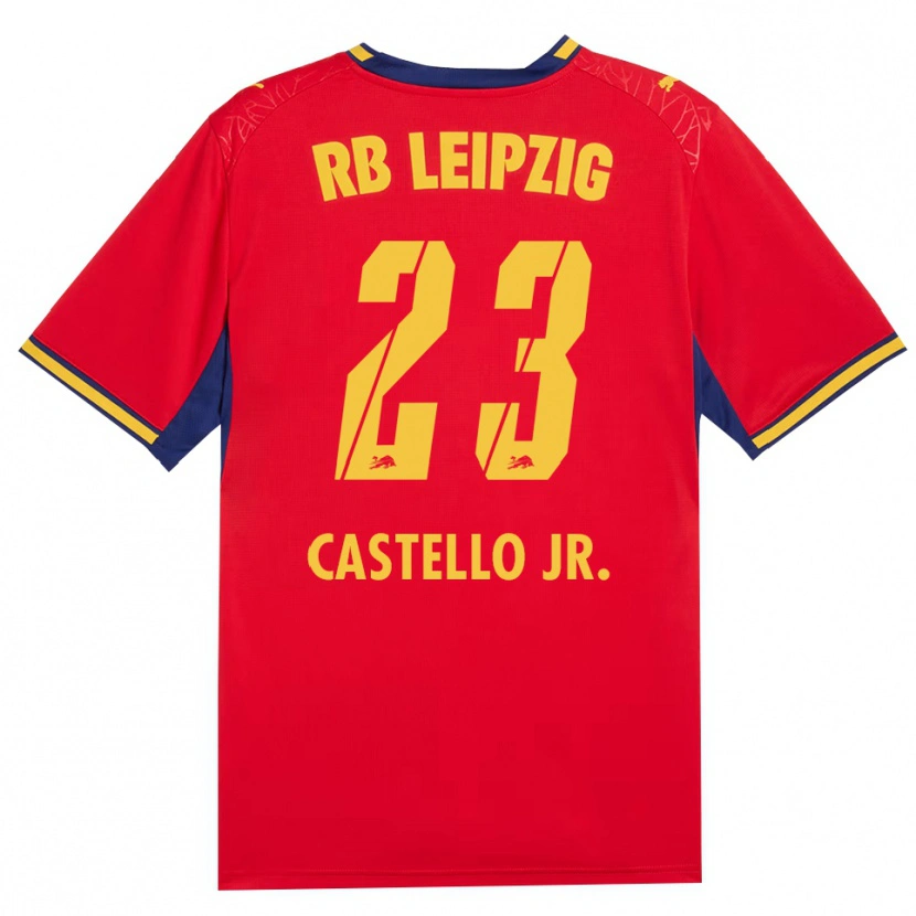 Danxen Bambino Maglia Castello Lukeba #23 Rosso Giallo Blu Reale Kit Gara Away 2026/27 Maglietta