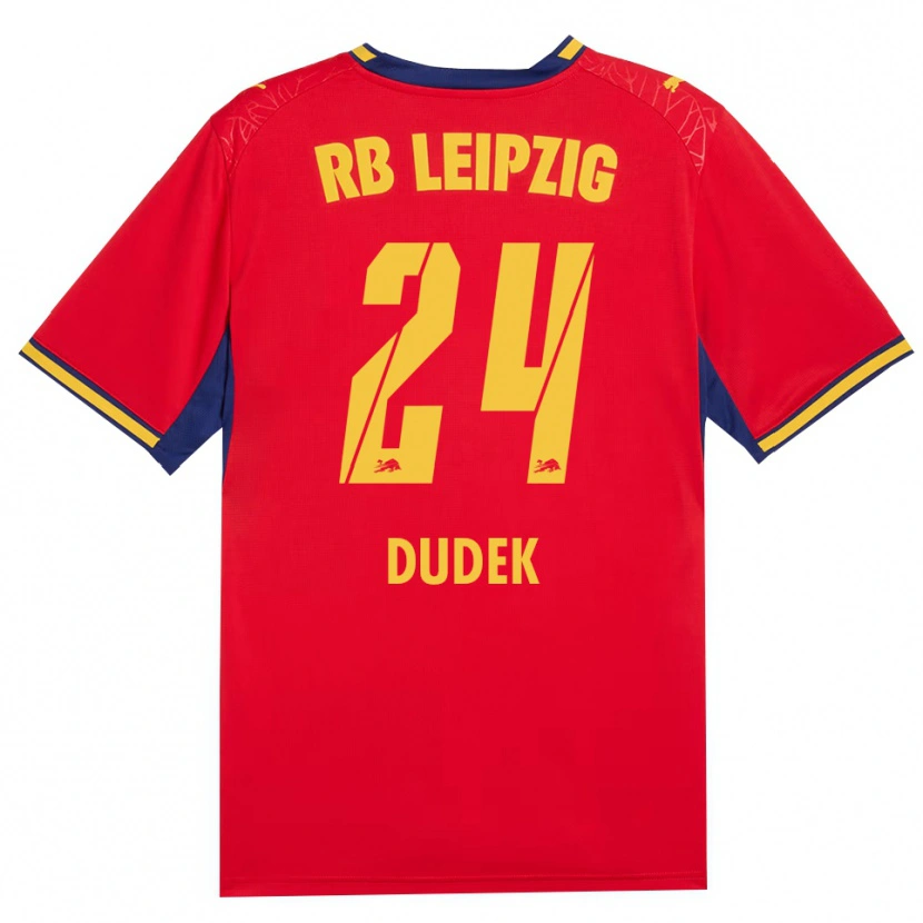 Danxen Bambino Maglia Nikoline Dudek #24 Rosso Giallo Blu Reale Kit Gara Away 2026/27 Maglietta
