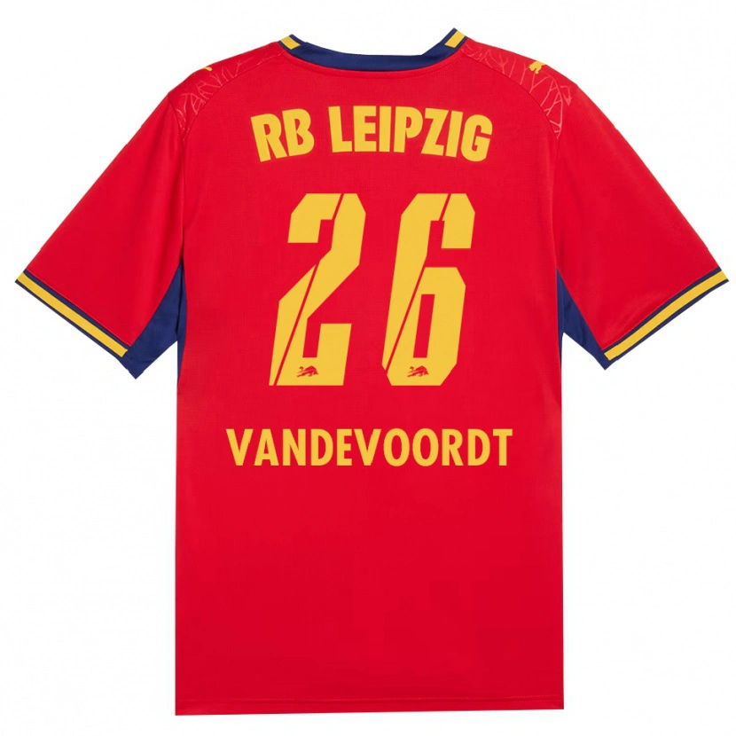 Danxen Bambino Maglia Maarten Vandevoordt #26 Rosso Giallo Blu Reale Kit Gara Away 2026/27 Maglietta