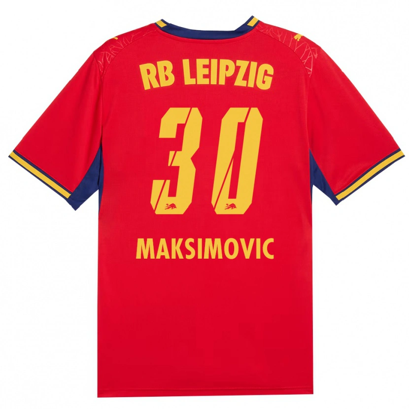 Danxen Bambino Maglia Andrija Maksimovic #30 Rosso Giallo Blu Reale Kit Gara Away 2026/27 Maglietta