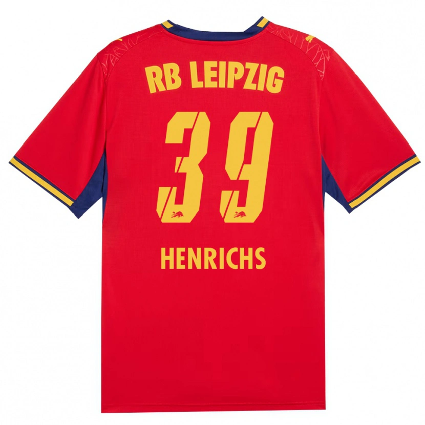 Danxen Bambino Maglia Benjamin Henrichs #39 Rosso Giallo Blu Reale Kit Gara Away 2026/27 Maglietta