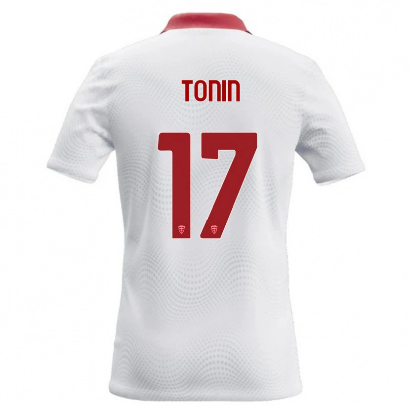 Danxen Bambino Maglia Andrea Tonin #17 Bianco Rosso Kit Gara Away 2026/27 Maglietta