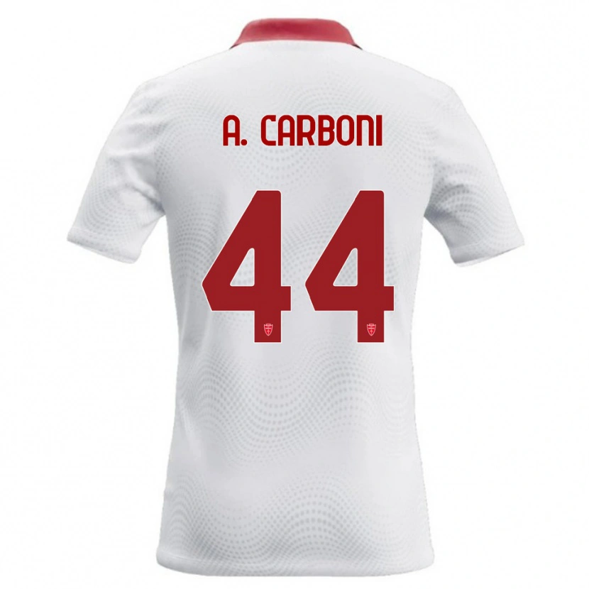 Danxen Bambino Maglia Andrea Carboni #44 Bianco Rosso Kit Gara Away 2026/27 Maglietta