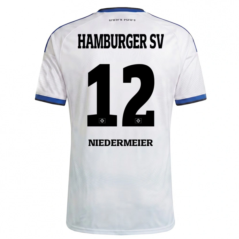 Danxen Uomo Maglia Philipp Niedermeier #12 Bianco Nero Blu Kit Gara Home 2026/27 Maglietta