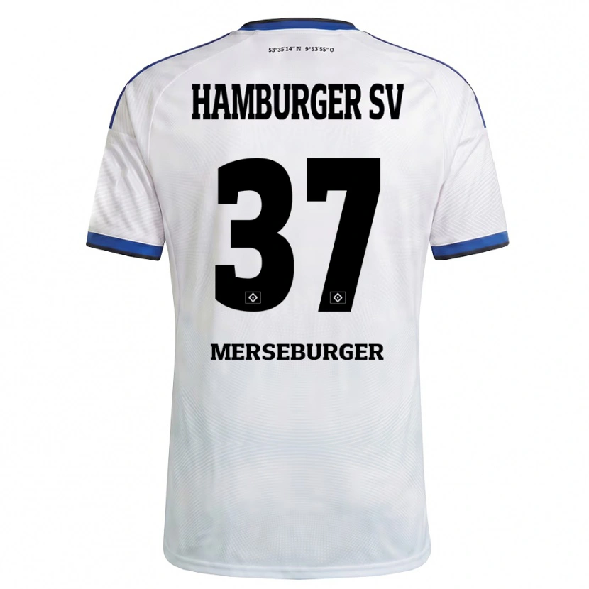 Danxen Uomo Maglia Dominik Merseburger #37 Bianco Nero Blu Kit Gara Home 2026/27 Maglietta