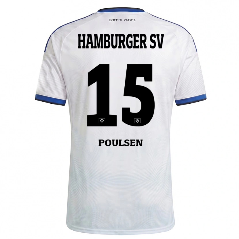Danxen Donna Maglia Yussuf Poulsen #15 Bianco Nero Blu Kit Gara Home 2026/27 Maglietta