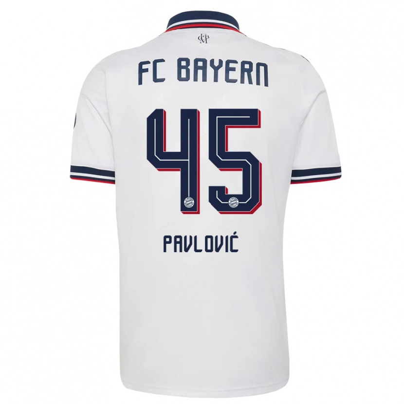 Danxen Donna Maglia Aleksandar Pavlovic #45 Bianco Grigio Rosso Kit Gara Away 2026/27 Maglietta
